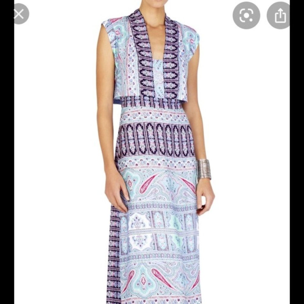 BCBGMaxAzria Paisley Tribal Printed Crop Top Kyla Plum Berry Maxi Dress